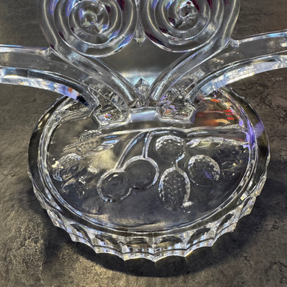 Jeannette Glass Cosmos Clear Double Candlestick "Berries" Motif
