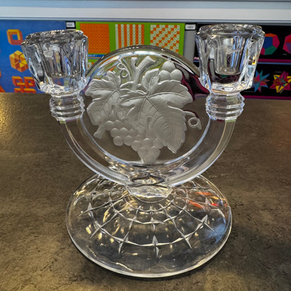 Indiana Glass Clear Double Candlestick "Grapes" Motif