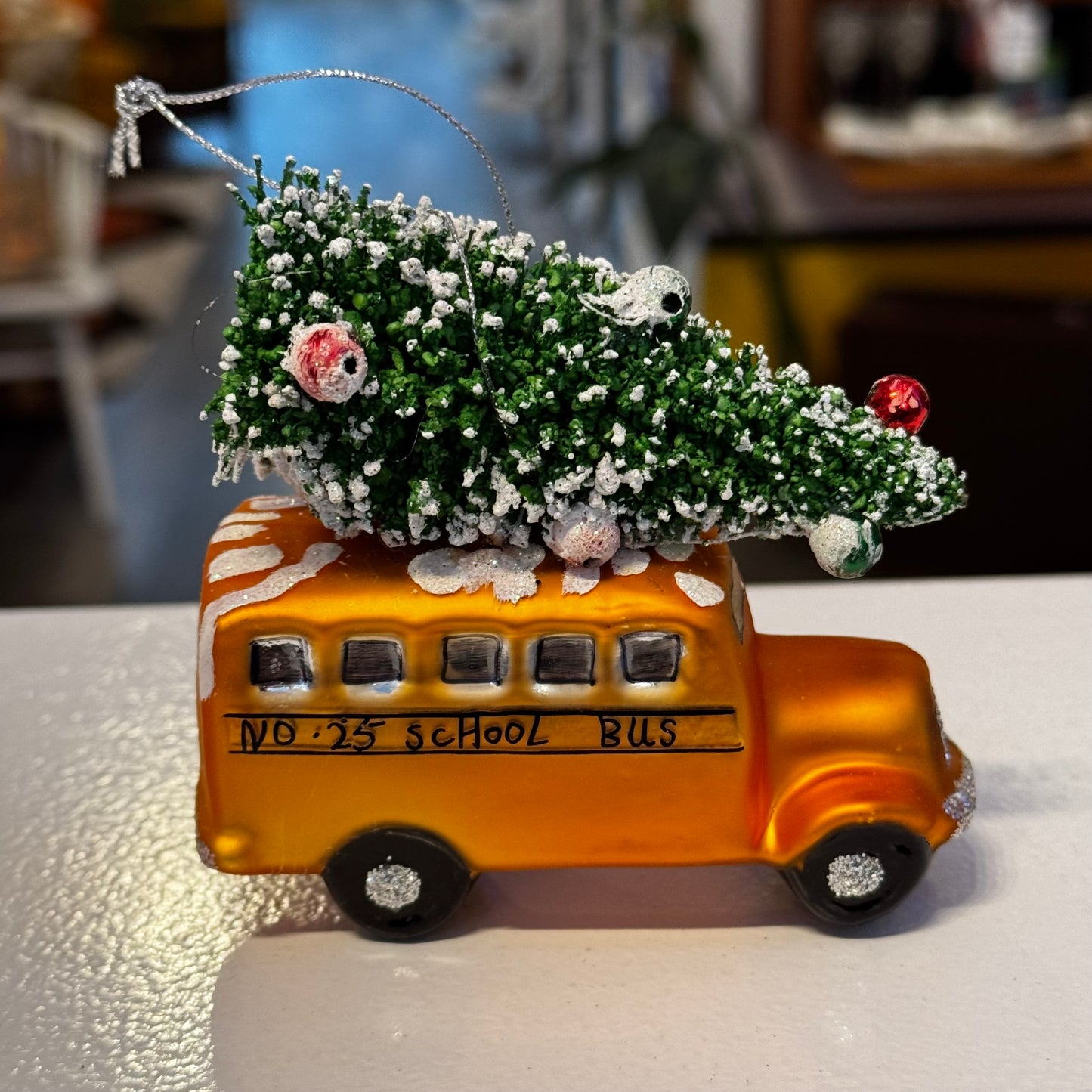 Schoolbus Xmas Glass Ornament