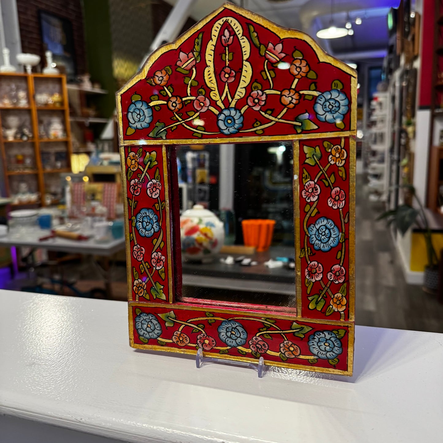 Vintage Hand-painted Floral Persian Mirror