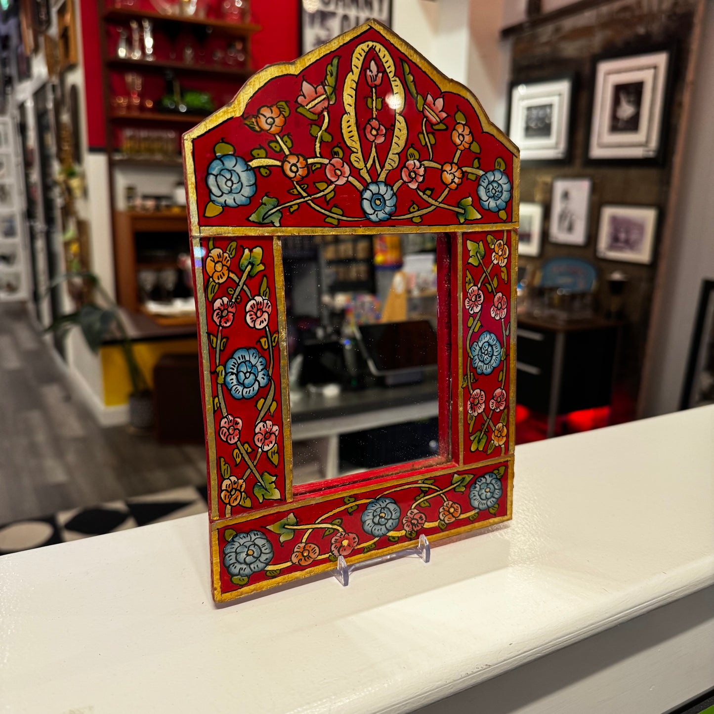 Vintage Hand-painted Floral Persian Mirror