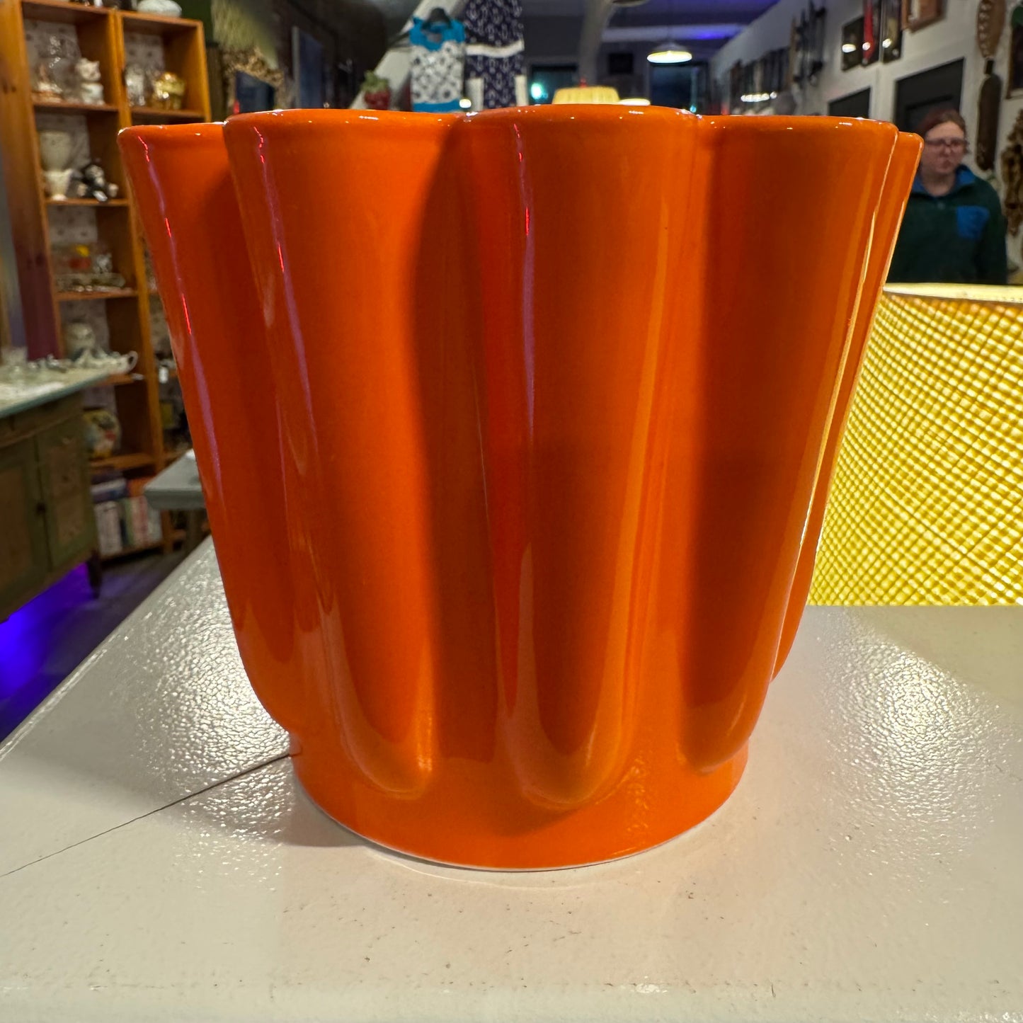 Fluted Orange Porcelain Pot
