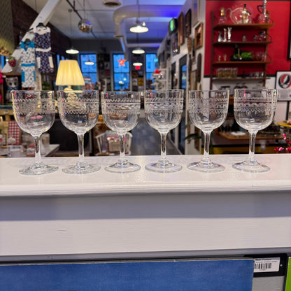 Set of 6 Etched Cut Crystal Apertif Glasses