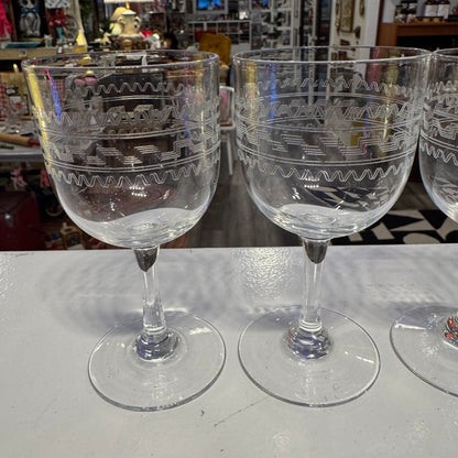 Set of 6 Etched Cut Crystal Apertif Glasses