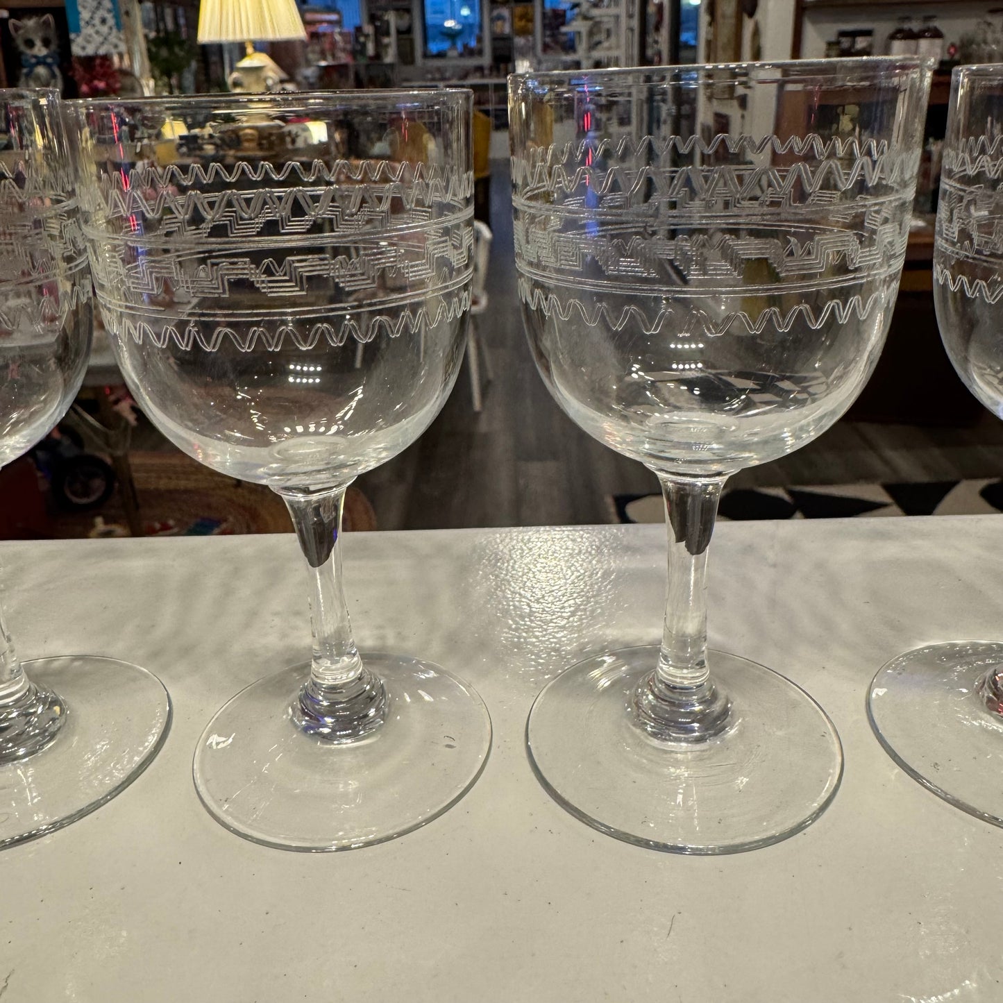 Set of 6 Etched Cut Crystal Apertif Glasses
