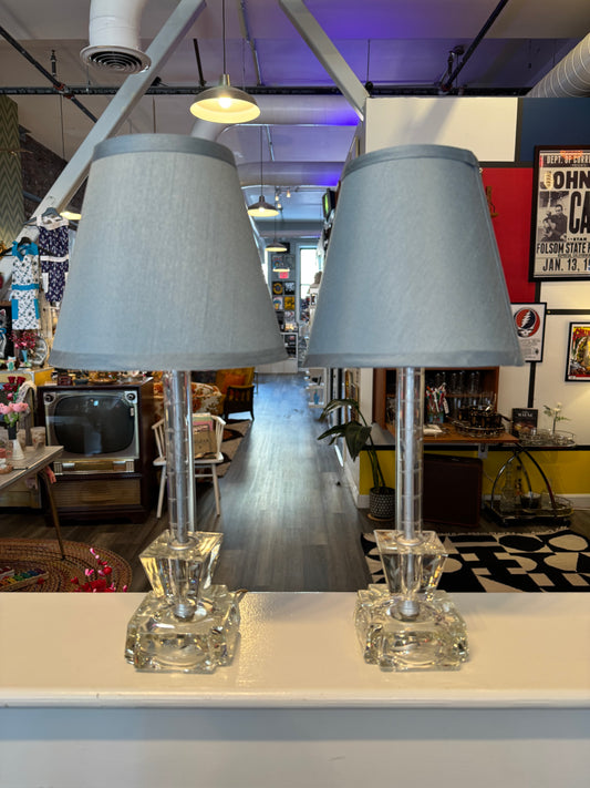 Pair of Etched Glass Lamps