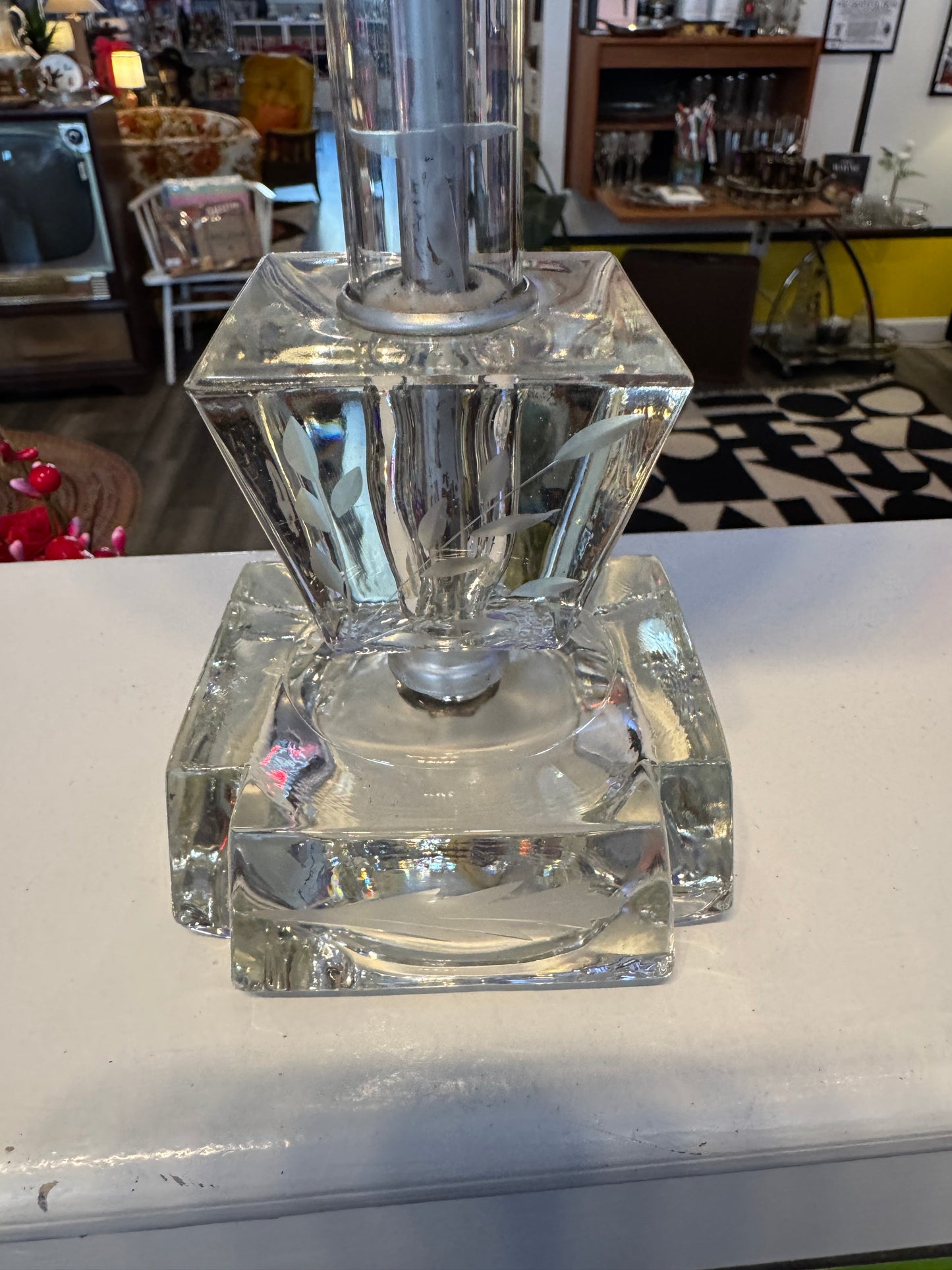 Pair of Etched Glass Lamps
