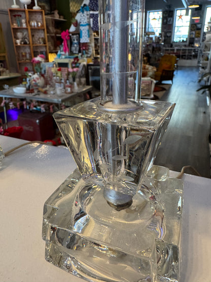 Pair of Etched Glass Lamps
