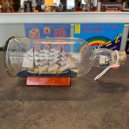 Blue Flying Cloud Ship in a Glass Bottle 11"