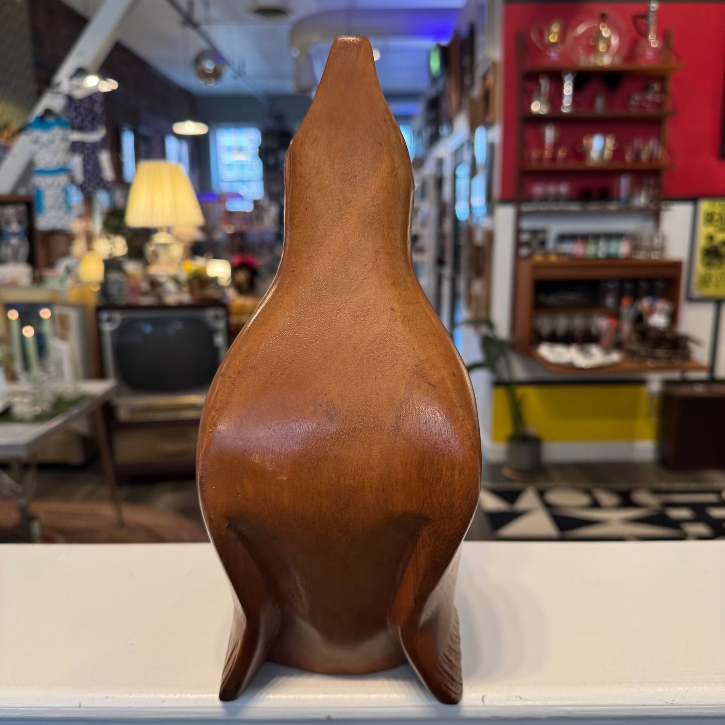 Hand Carved Wood Mid-Century Modern Seal Wine Bottle Holder
