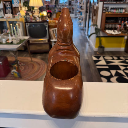 Hand Carved Wood Mid-Century Modern Seal Wine Bottle Caddy