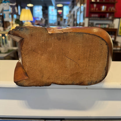 Hand Carved Wood Mid-Century Modern Seal Wine Bottle Holder