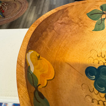 10" Wood Folk Art Painted Fruit Bowl
