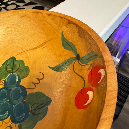 10" Wood Folk Art Painted Fruit Bowl