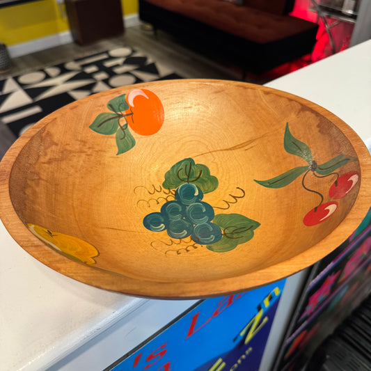 10" Wood Folk Art Painted Fruit Bowl