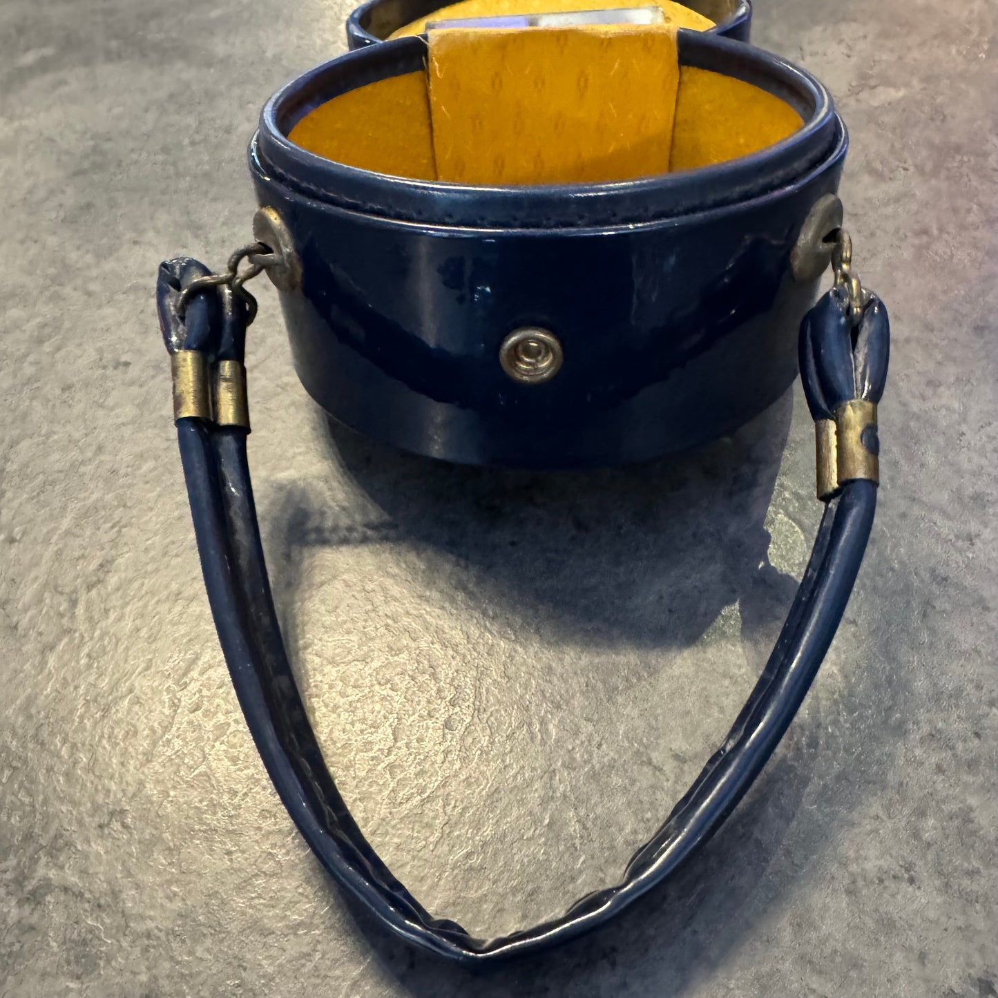 Patent Leather Micro Circular Box Bag Navy Blue