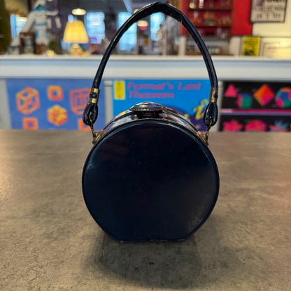 Patent Leather Micro Circular Box Bag Navy Blue