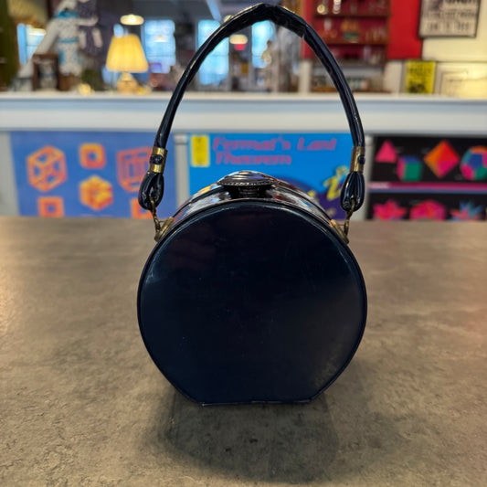 Patent Leather Micro Circular Box Bag Navy Blue