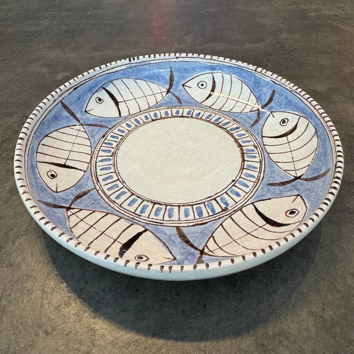 Mid-Century Modern Ed Langbein Italian Pottery Fish Platter – Hand-Painted Majolica