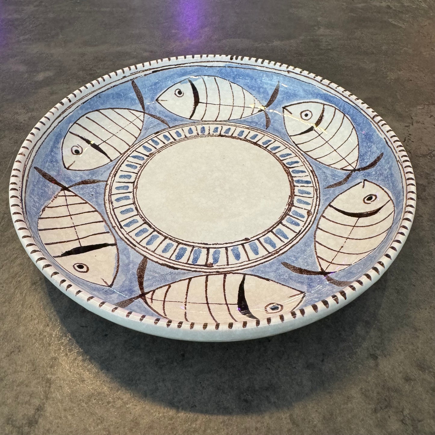 Mid-Century Modern Ed Langbein Italian Pottery Fish Platter – Hand-Painted Majolica
