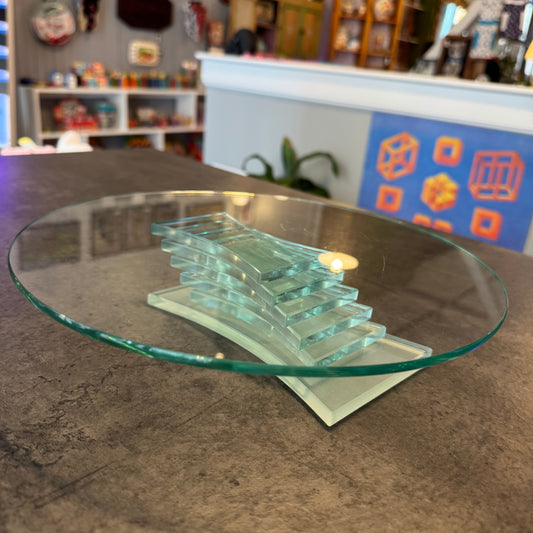 PartyLite "Stratus" Stacked Green Glass Cake Plate (11") Vintage 1990s
