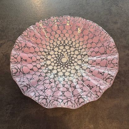 Sydenstricker Pink Lace Fused Glass Bowl - 8" Ruffled Art Glass