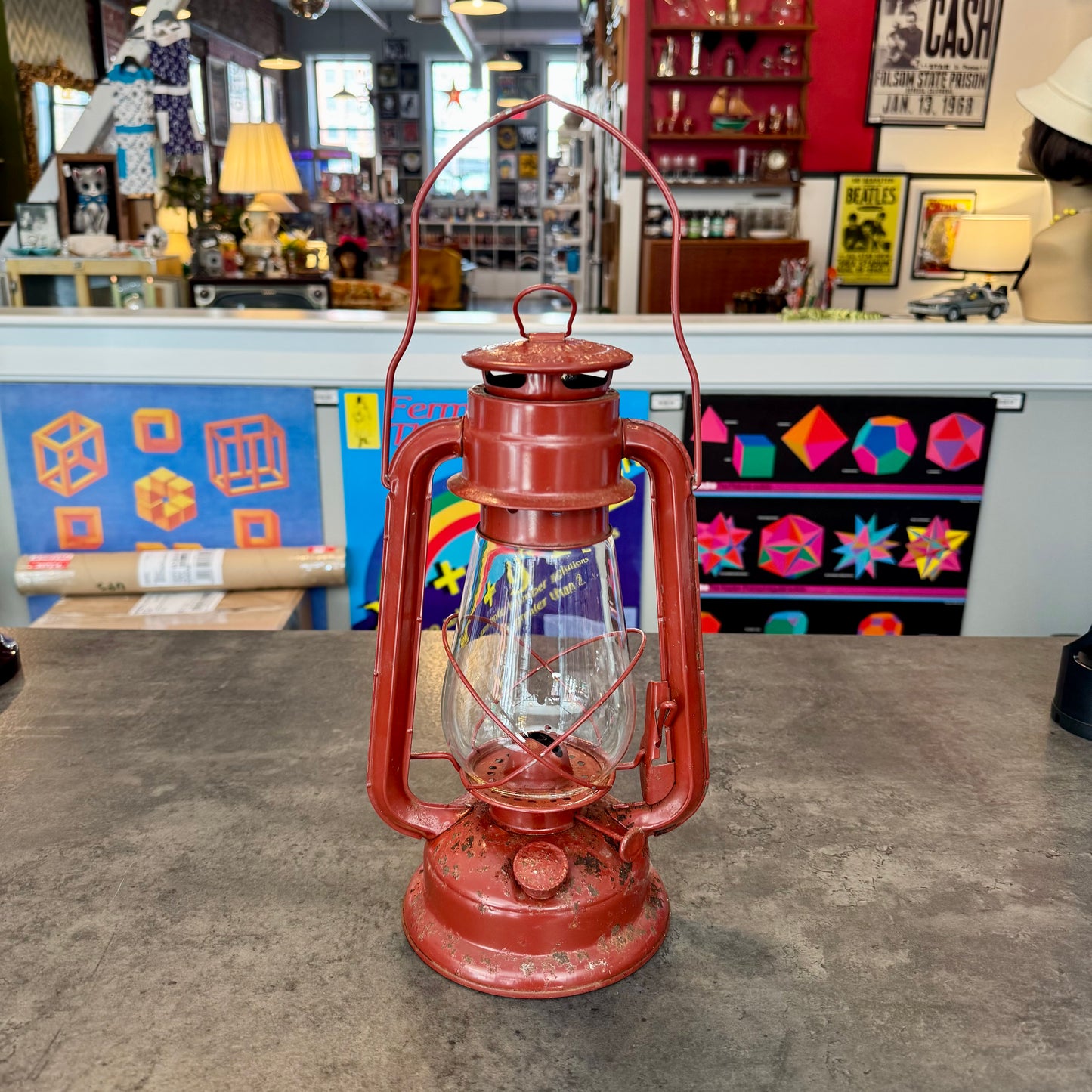 Vintage Red Hurricane Lantern - Functional Cold-Blast Kerosene Lamp