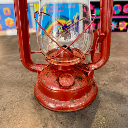 Vintage Red Hurricane Lantern - Functional Cold-Blast Kerosene Lamp