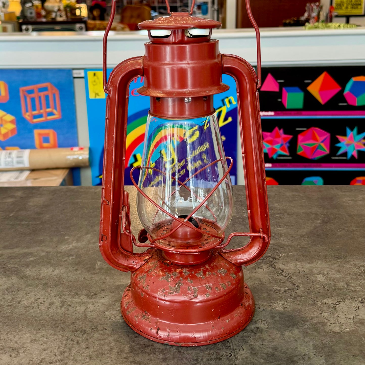 Vintage Red Hurricane Lantern - Functional Cold-Blast Kerosene Lamp