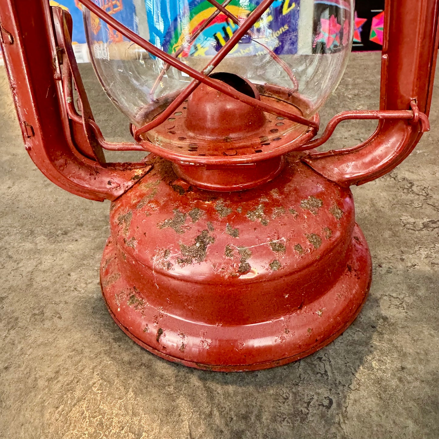 Vintage Red Hurricane Lantern - Functional Cold-Blast Kerosene Lamp