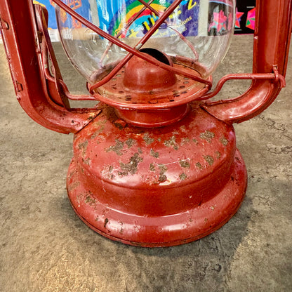 Vintage Red Hurricane Lantern - Functional Cold-Blast Kerosene Lamp