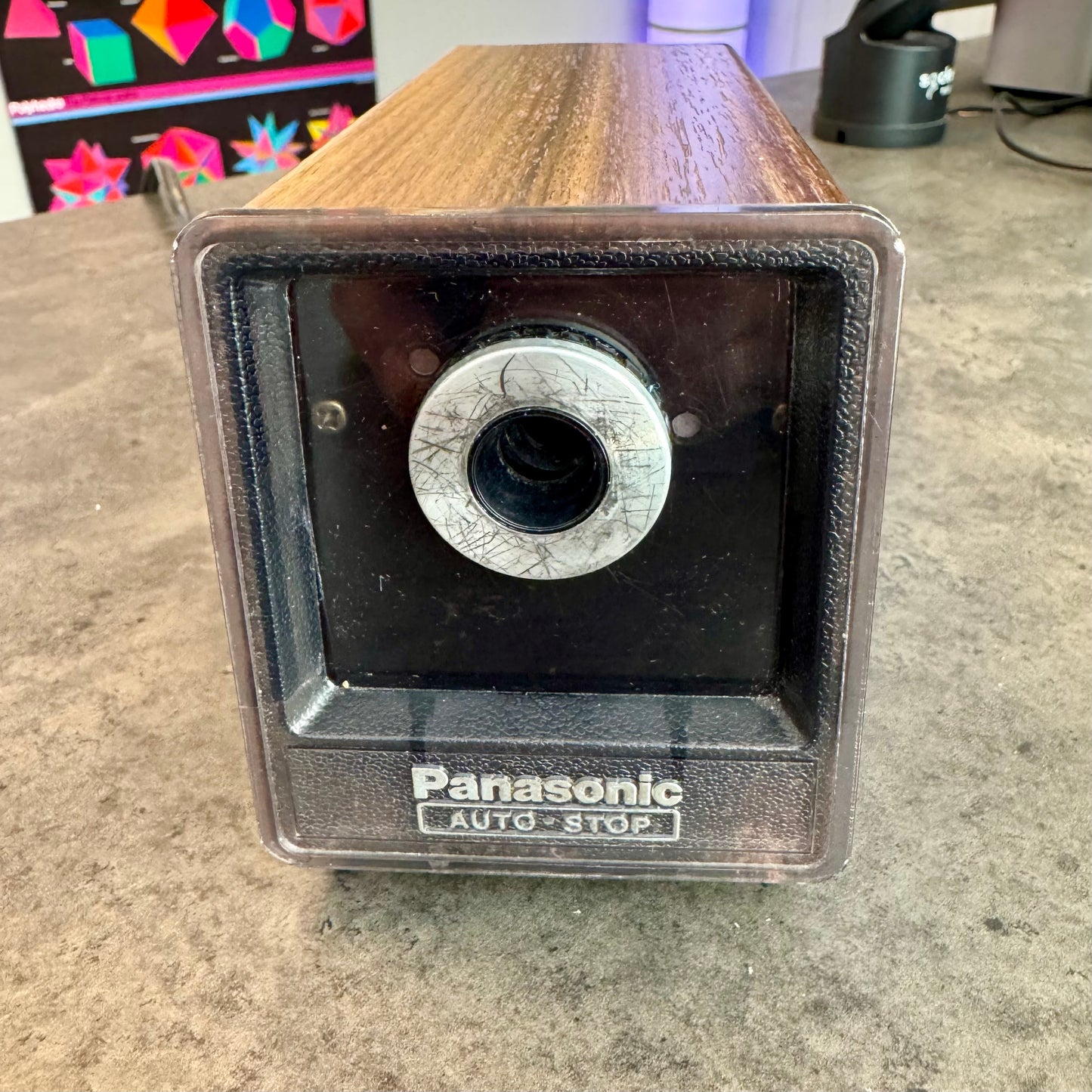 Panasonic KP-77 Electric Pencil Sharpener - Wood Grain & Chrome - Tested + Working
