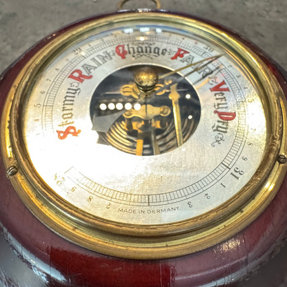 German Wood-Cased Aneroid Barometer - Precision Weather Instrument