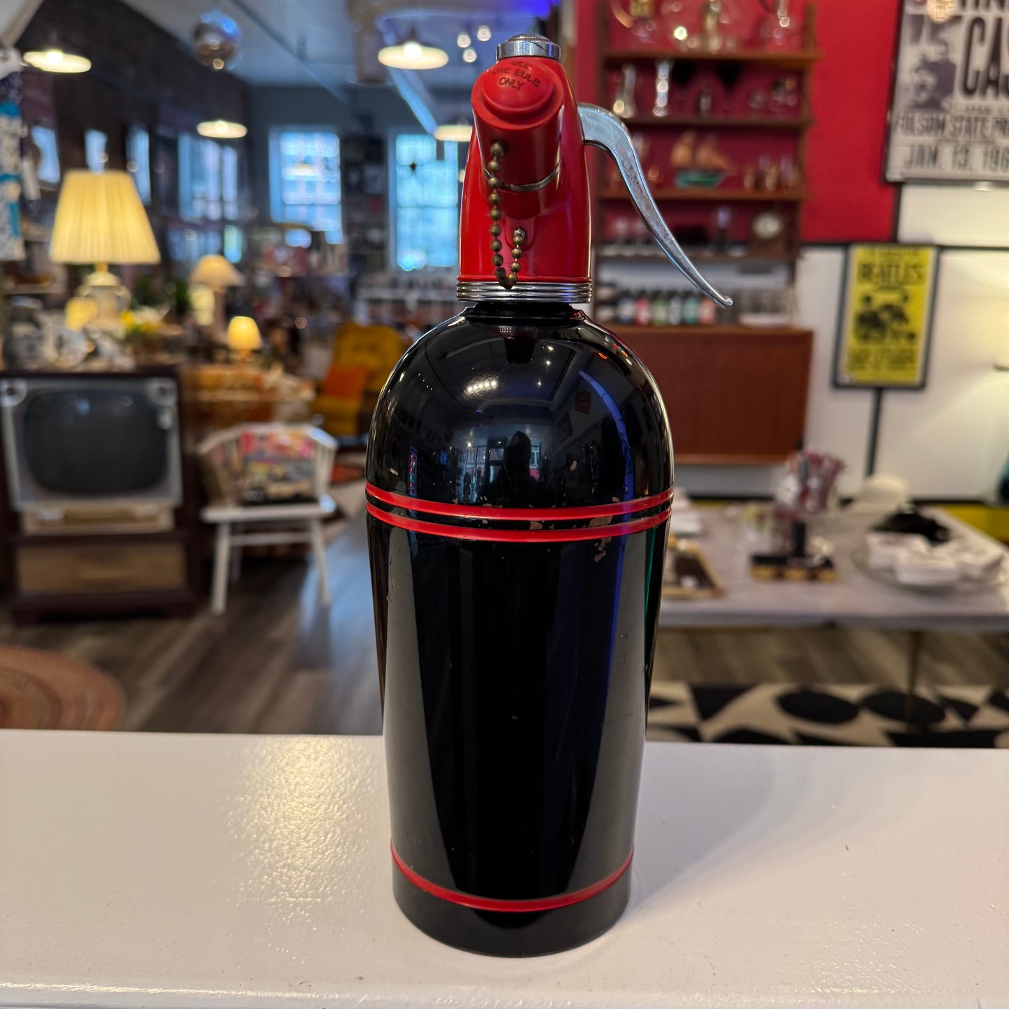 Vintage Sparklets "Streamline" Soda Siphon - MCM Red & Black Aluminum Seltzer Bottle - Made in NY