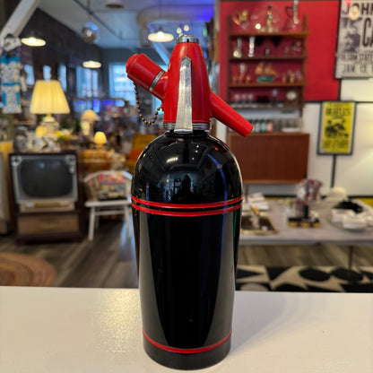 Vintage Sparklets "Streamline" Soda Siphon - MCM Red & Black Aluminum Seltzer Bottle - Made in NY