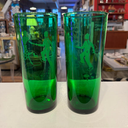 Vintage 1950s Anchor Hocking "Do Si Do" Green Highball Glasses – Set of