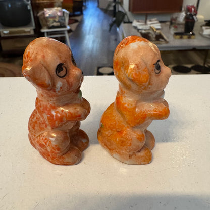 Vintage Puppy Dogs with Green Bows Salt and Pepper Shakers Japan