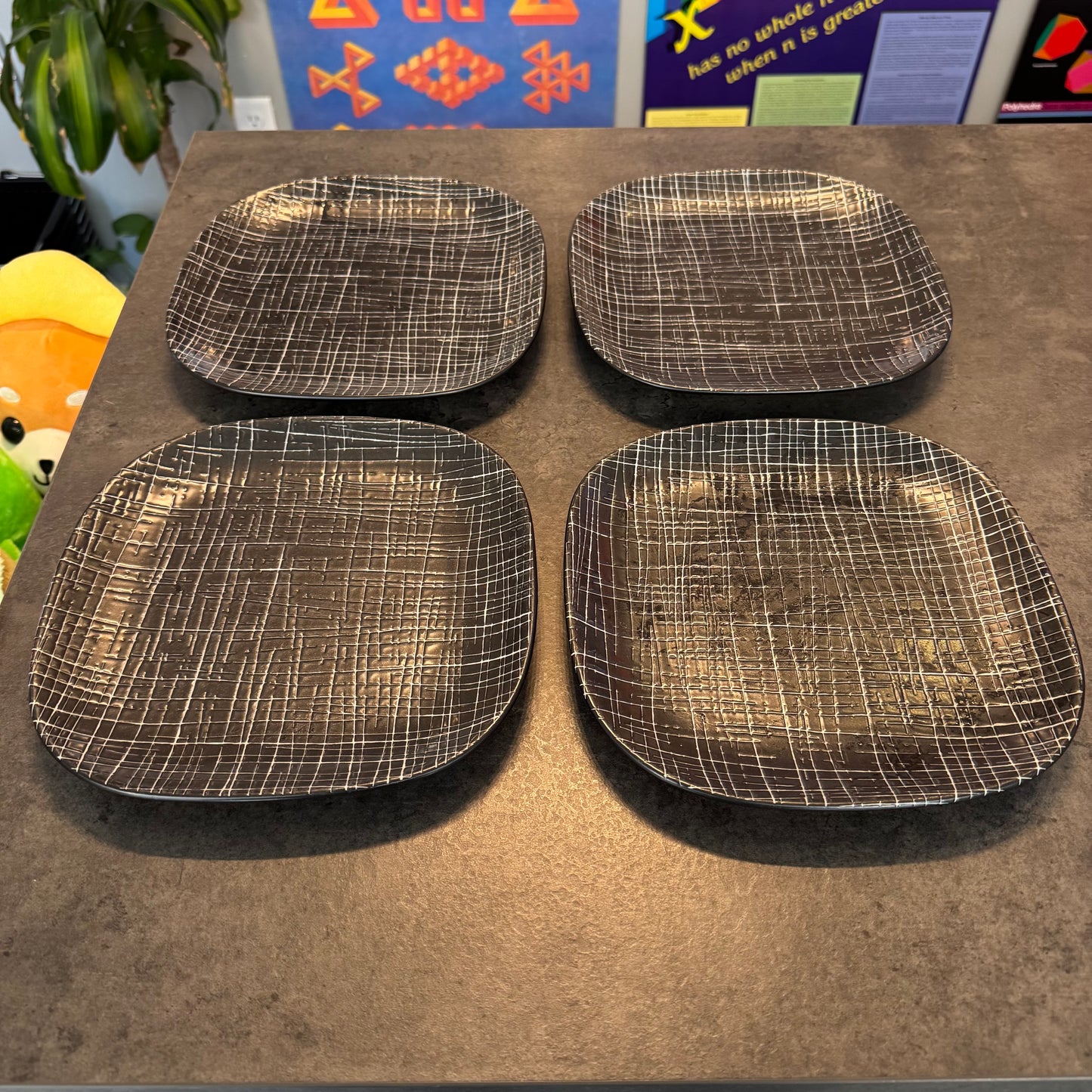 Set of 4 Calvin Klein The Khaki Collection Salad Plates "Graffiti" Pattern