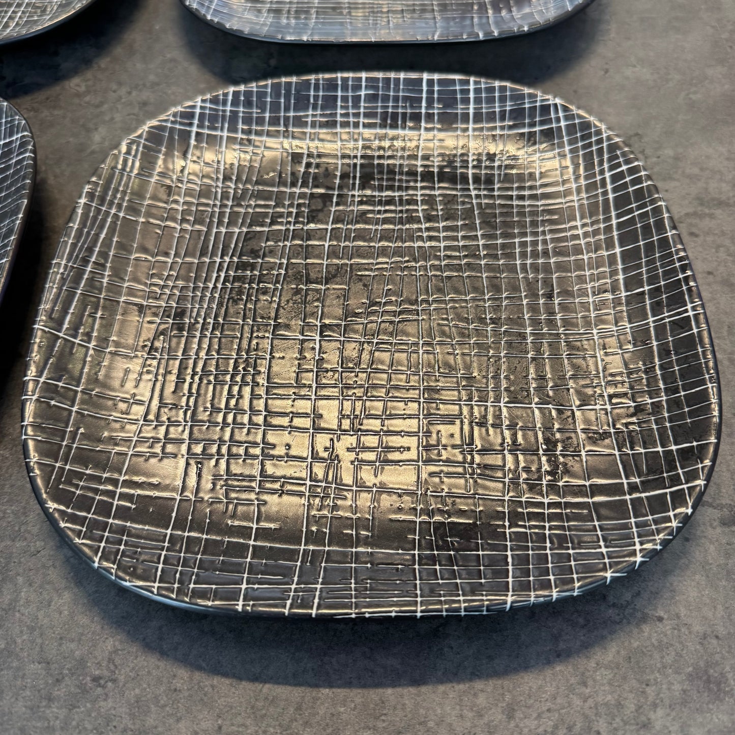 Set of 4 Calvin Klein The Khaki Collection Salad Plates "Graffiti" Pattern