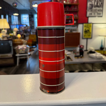 Vintage Thermos Brand Striped Thermos - Red & White- 1 Quart