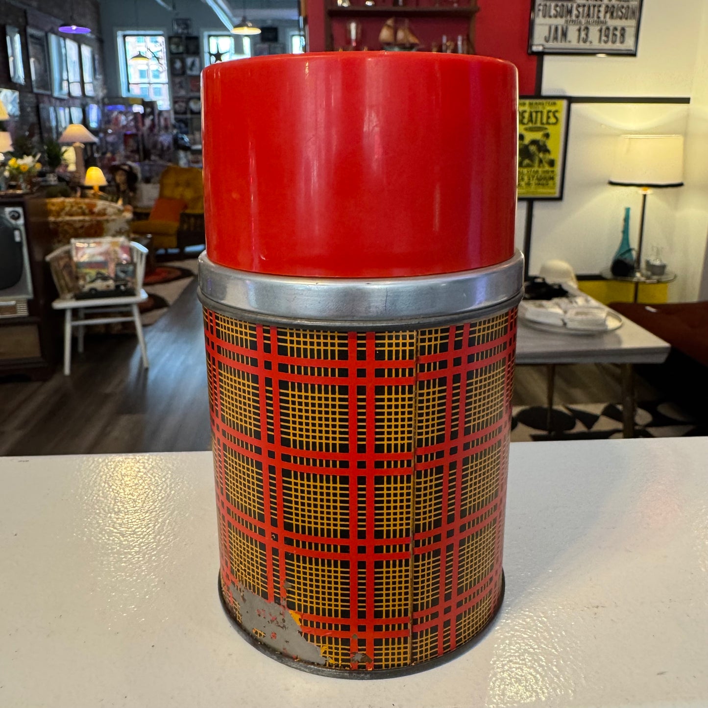 Vintage Aladdin Plaid Thermos - Red Tartan - 1 Quart