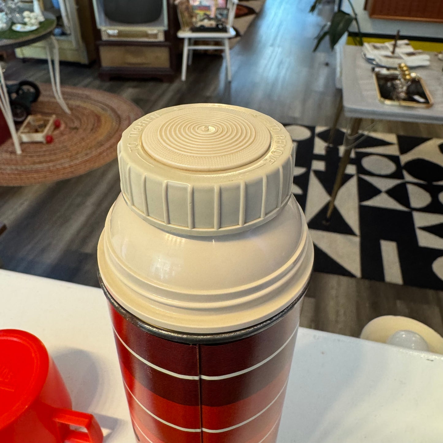 Vintage Thermos Brand Striped Thermos - Red & White- 1 Quart