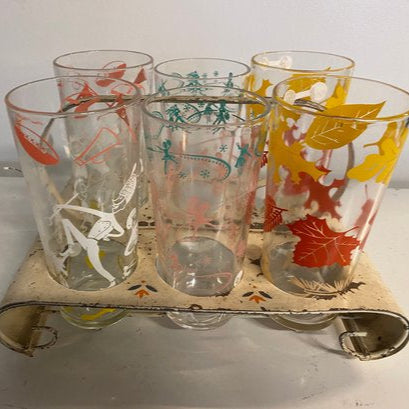 Glasses in Metal Tray Set of 6