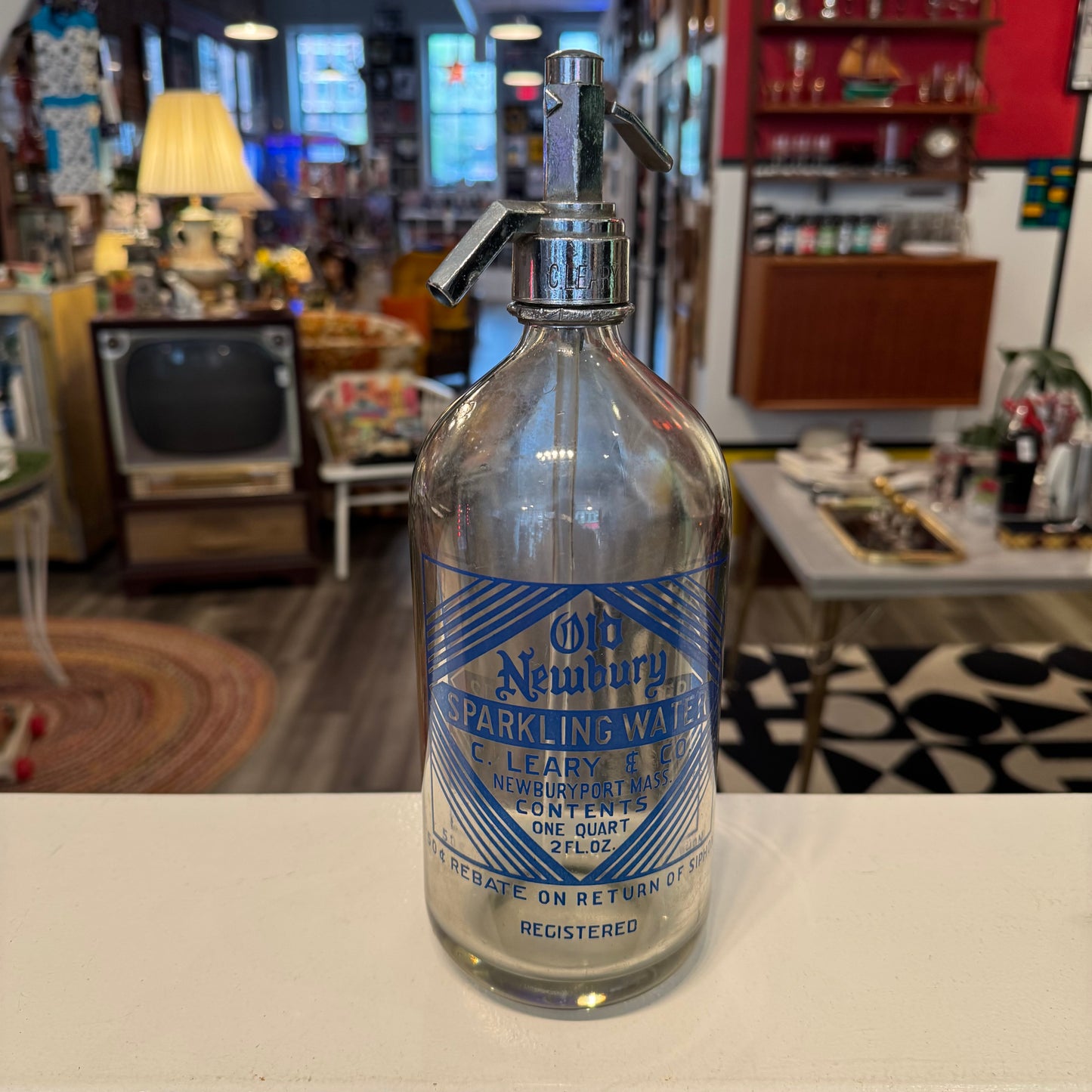 Antique C. Leary & Co. Glass Seltzer Bottle – Newburyport, MA (Intact Glass Rod)