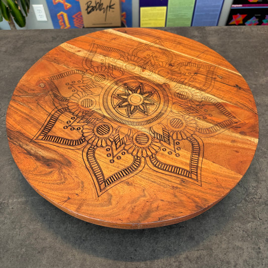 Wood Lazy Susan with Engraved Tribal Pattern