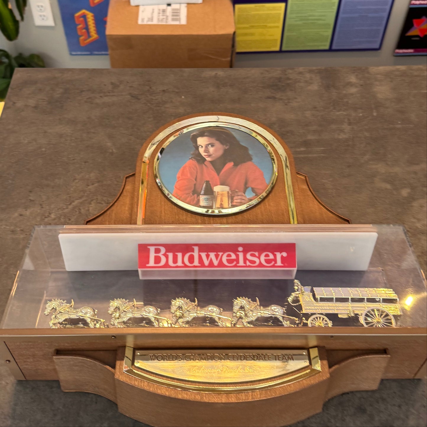 Vintage Budweiser World Champion Clydesdale Team Hanging Sign 1980s