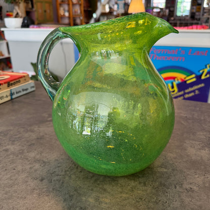 Vintage Hand Blown Green Glass Pitcher