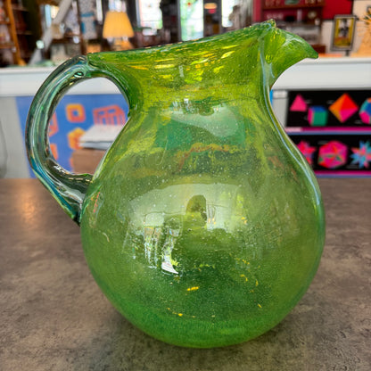 Vintage Hand Blown Green Glass Pitcher