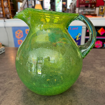 Vintage Hand Blown Green Glass Pitcher