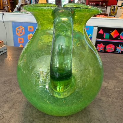 Vintage Hand Blown Green Glass Pitcher